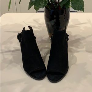 Beautiful black suede Frye open toe mules